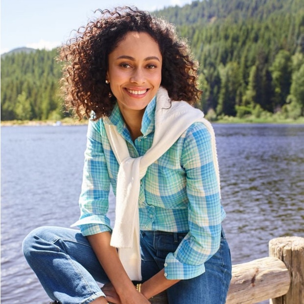 COTTON BUTTON FRONT SHIRT - ORNAMENT PLAID METALLIC